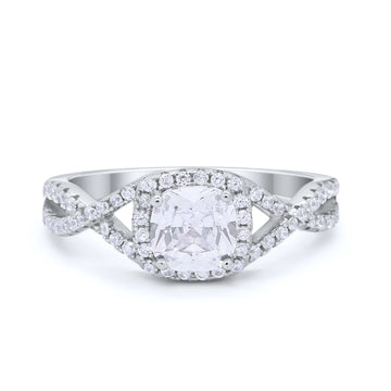 Halo Cushion Infinity Shank Wedding Ring Simulated Cubic Zirconia 925 Sterling Silver